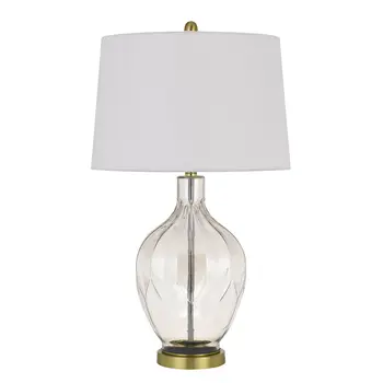 30" Clear Metal Table Lamp With Off White Drum Shade
