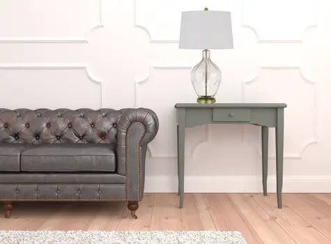 30" Clear Metal Table Lamp With Off White Drum Shade
