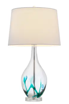 27" Clear Glass Table Lamp With White Empire Shade