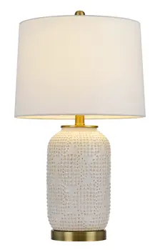 24" Ivory Metal Table Lamp With White Drum Shade