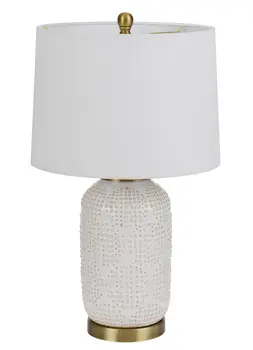 24" Ivory Metal Table Lamp With White Drum Shade