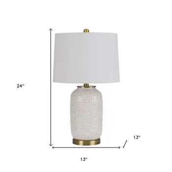 24" Ivory Metal Table Lamp With White Drum Shade