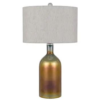 28" Gold Glass Novelty Table Lamp With Gray Drum Shade