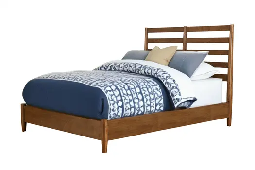 Brown Slat Back Solid Wood Queen Bed Frame