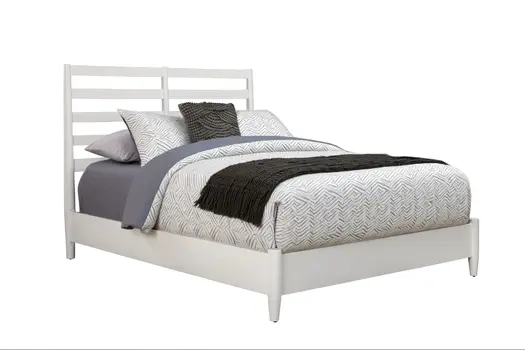 White Slat Back Solid Wood King Bed Frame