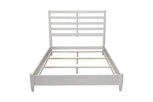 White Slat Back Solid Wood King Bed Frame