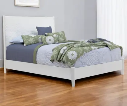White Carved Geometric Solid Wood California King Bed Frame