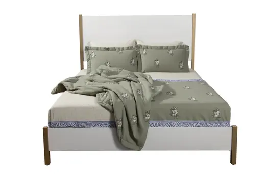 Natural and White Solid Wood And Upholstery King Bed Frame