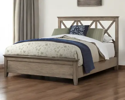 Brown Cross Back Solid Wood Full Bed Frame