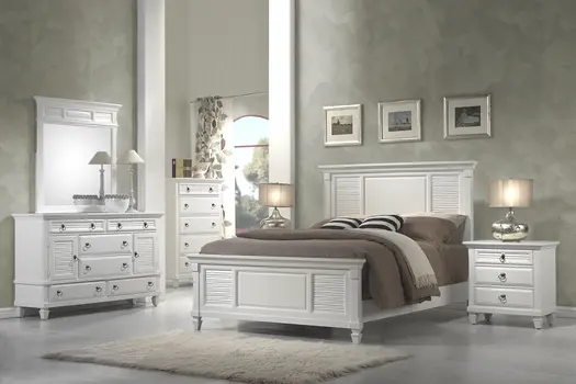 White Ribbed Texture Solid Wood California King Bed Frame