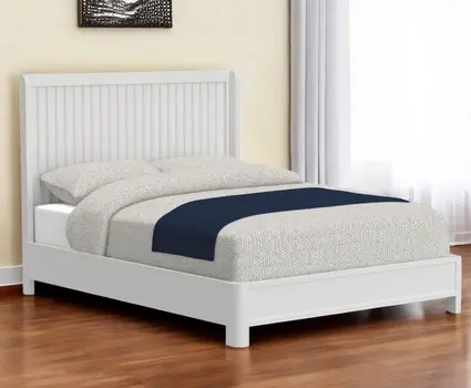 White Ribbed Texture Solid Wood California King Bed Frame