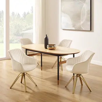 23" Off White And Gold Velvet Swivel Arm Chair