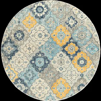 8' Blue and Gray Round Floral Washable Non Skid Area Rug