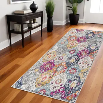 8' Rust Round Geometric Washable Non Skid Area Rug