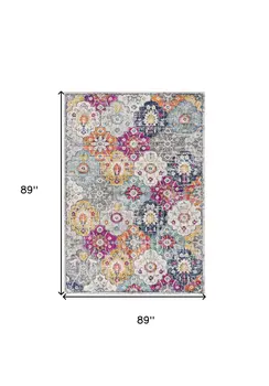 8' Rust Round Geometric Washable Non Skid Area Rug