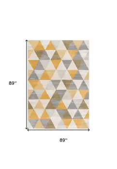 8' Yellow Round Geometric Washable Non Skid Area Rug