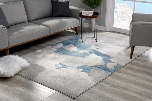 8' Blue And Gray Abstract Washable Runner Rug