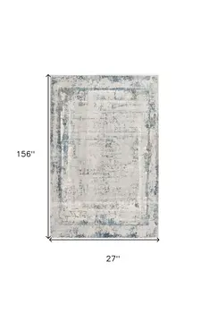 13' Blue And Gray Abstract Washable Runner Rug
