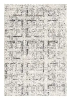 10' Ivory and Gray Geometric Distressed Runner Rug