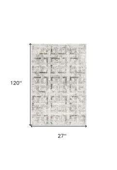 10' Ivory and Gray Geometric Distressed Runner Rug