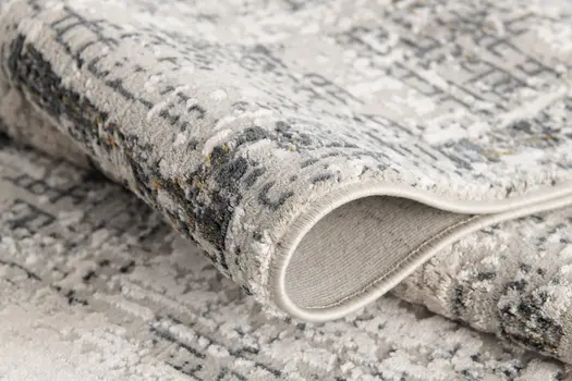 10' Ivory and Gray Geometric Distressed Runner Rug