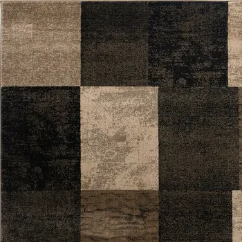 5' Beige and Brown Geometric Distressed Round Rug