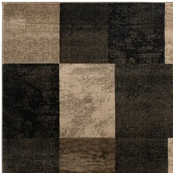 5' Beige and Brown Geometric Distressed Round Rug