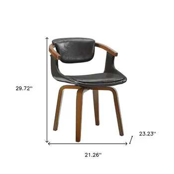 Gray and Brown Upholstered Faux Leather Dining Arm Chair