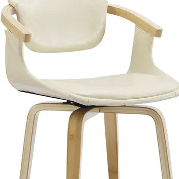 Off White and Natural Upholstered Faux Leather Dining Arm Chair