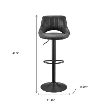 Set of Two 32" Black Faux Leather And Steel Swivel Low Back Adjustable Height Bar Chairs