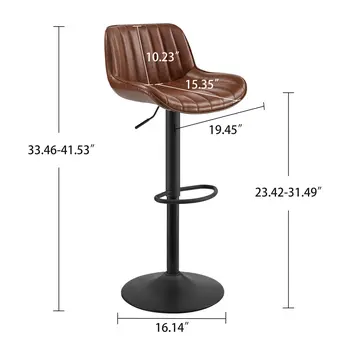 Set of Two Brown And Black Faux Leather And Steel Low Back Adjustable Height Swivel Bar Chairs