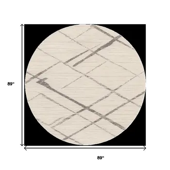8' Beige and Gray Abstract Distressed Round Rug