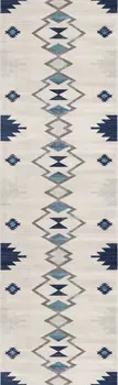 2' X 3' Blue and Beige Southwestern Non Skid Area Rug