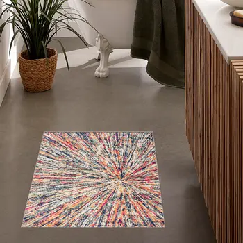 2' X 3' Ivory Blue and Orange Abstract Washable Non Skid Area Rug