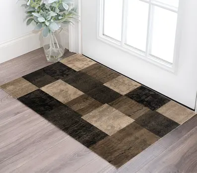 2' X 3' Brown Black and Tan Geometric Washable Non Skid Area Rug
