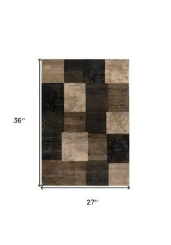 2' X 3' Brown Black and Tan Geometric Washable Non Skid Area Rug