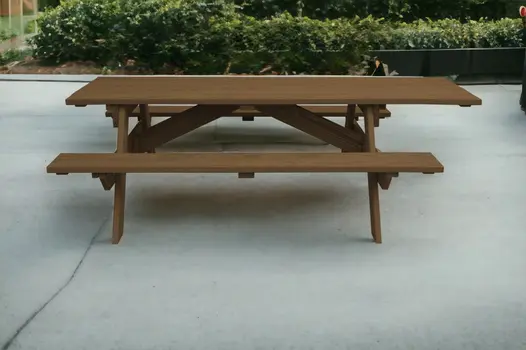 94" Brown Solid Wood Outdoor Picnic Table