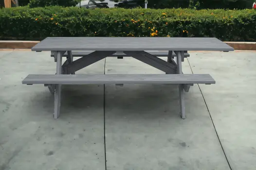 94" Gray Solid Wood Outdoor Picnic Table