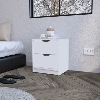 19" White Wood Two Drawer Nightstand