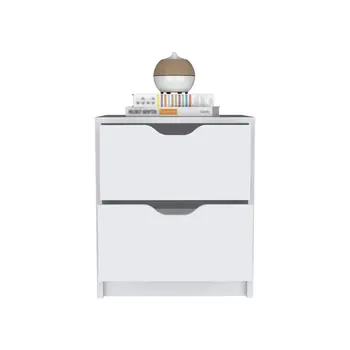 19" White Wood Two Drawer Nightstand