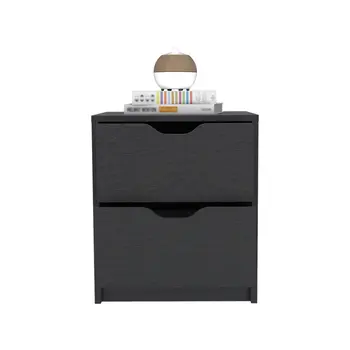 19" Black Wood Two Drawer Nightstand
