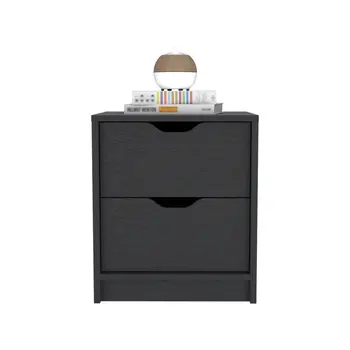 19" Black Wood Two Drawer Nightstand