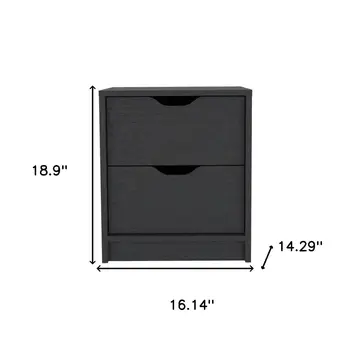 19" Black Wood Two Drawer Nightstand