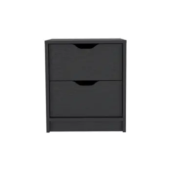 19" Black Wood Two Drawer Nightstand