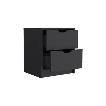 19" Black Wood Two Drawer Nightstand