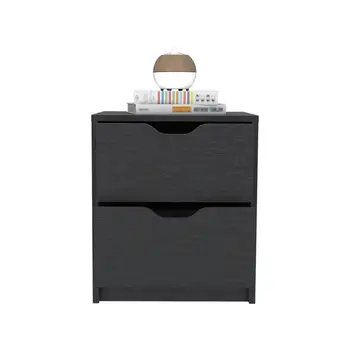 19" Black Wood Two Drawer Nightstand