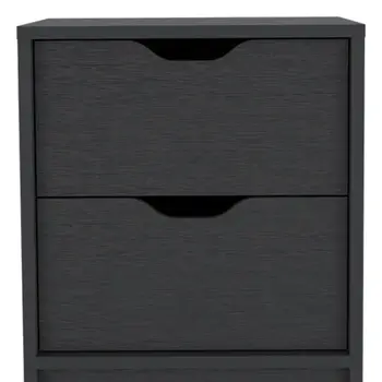 19" Black Wood Two Drawer Nightstand