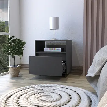 20" Black Wood One Drawer Nightstand