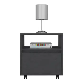 20" Black Wood One Drawer Nightstand