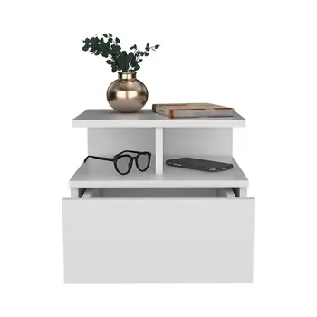 12" White Wood One Drawer Floating Nightstand